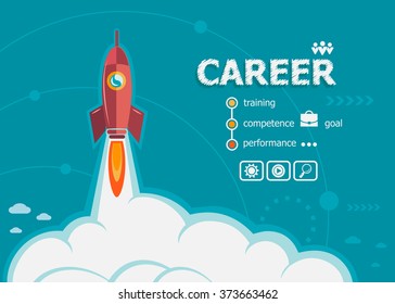 Career design and concept background with rocket. Career design concepts for web banner and printed materials.