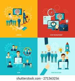 Career design concept set with staff recruitment and selection flat icons isolated vector illustration