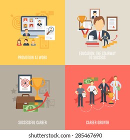 Career Design Concept Set With Work Promotion Flat Icons Isolated Vector Illustration