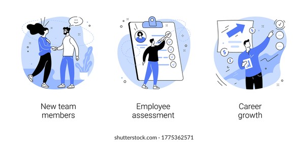 Career Development Abstract Concept Vector Illustration Set. New Team Members, Employee Assessment, Career Growth, Performance Review, SWOT Analysis, Job Position, Project Team Abstract Metaphor.