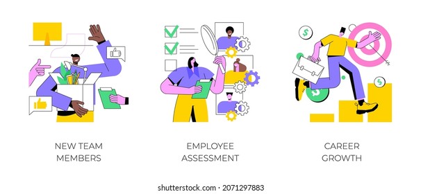 Career Development Abstract Concept Vector Illustration Set. New Team Members, Employee Assessment, Career Growth, Performance Review, SWOT Analysis, Job Position, Project Team Abstract Metaphor.