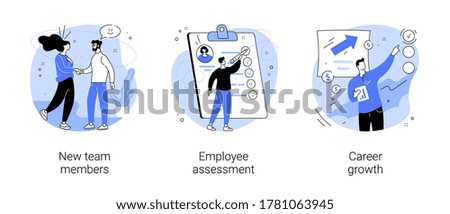 Career development abstract concept vector illustration set. New team members, employee assessment, career growth, performance review, SWOT analysis, job position, project team abstract metaphor.