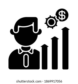 Career development black glyph icon. Job promotion, business growth planning silhouette symbol on white space. Professional growth, salary raise. Success achievement. Vector isolated illustration