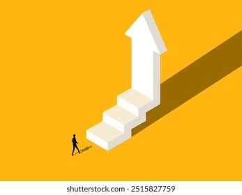 Desenvolvimento de carreira. Crescimento dos negócios com homem de negócios e seta vertical subindo