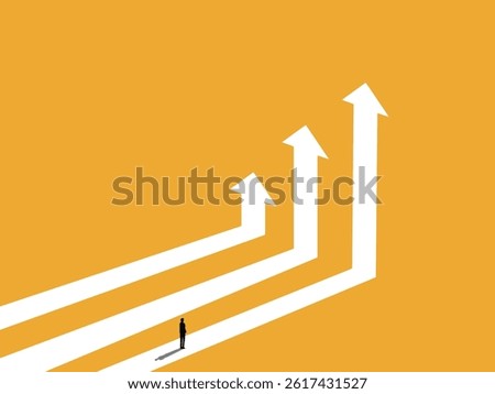 Career development, Businessman chooses the path where the arrow points highest