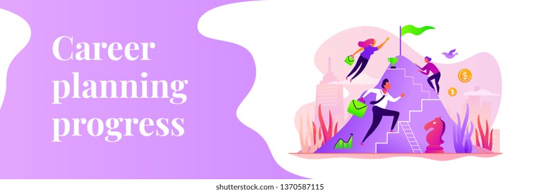 Desarrollo de la carrera profesional, formación profesional, desarrollo de la personalidad y concepto de progreso en la planificación de la carrera. Plantilla de banner vectorial para medios sociales con espacio de copia de texto e ilustración de concepto de infografía.