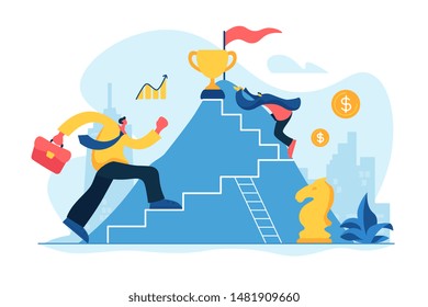 Career development, careerbuilder, personality development and career planning progress concept. Vector isolated concept illustration with tiny people and floral elements. Hero image for website.
