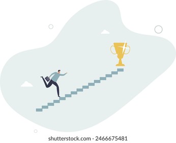 career development concept, confidence businessman take slow small stair steps to reach goal.flat vector illustration.