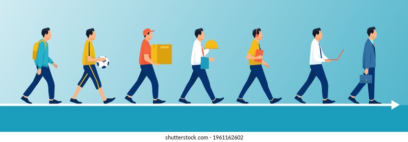 Career development concept. Vector of a young man acquiring new skills achieving new career goals 
