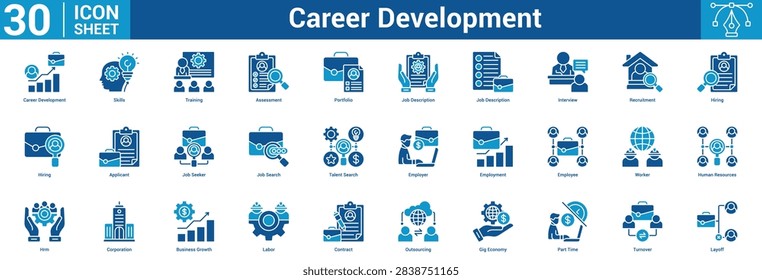 Career Development editable icon set vector illustration concept for business with icon of Career Development, Skills, Training, Assessment, Portfolio, Job Description, Job Description, Interview.