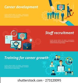 Career Development Horizontal Banner Set With Staff Recruitment Business Training Elements Isolated Vector Illustration