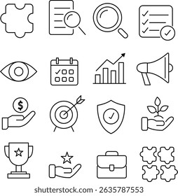 Career development icon pack with professional, modern symbols. Ideal for resumes, HR, coaching, training, business, and personal growth designs. Clean, editable, and versatile.