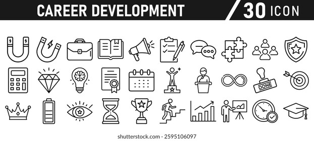 Career Development icon set. Success winner, business goal, challenge line style icon. Professional business career, goal collection. Vector illustration