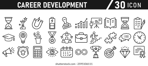 Career Development icon set. Success winner, business goal, challenge line style icon. Professional business career, goal collection. Vector illustration