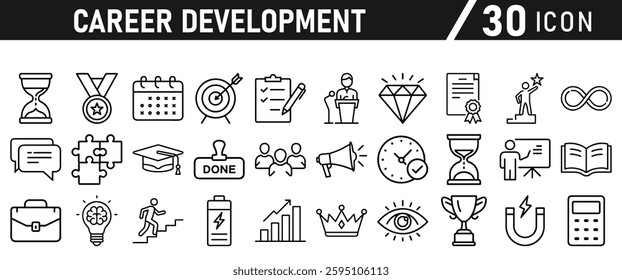 Career Development icon set. Success winner, business goal, challenge line style icon. Professional business career, goal collection. Vector illustration