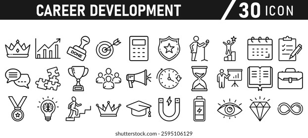 Career Development icon set. Success winner, business goal, challenge line style icon. Professional business career, goal collection. Vector illustration