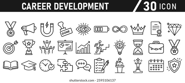 Career Development icon set. Success winner, business goal, challenge line style icon. Professional business career, goal collection. Vector illustration