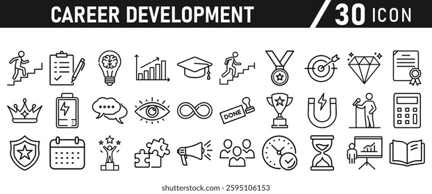 Career Development icon set. Success winner, business goal, challenge line style icon. Professional business career, goal collection. Vector illustration