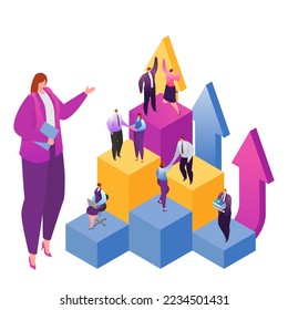 Career development or career ladder in business flat vector illustration. Businesspeople move up, growth, success and achievement.