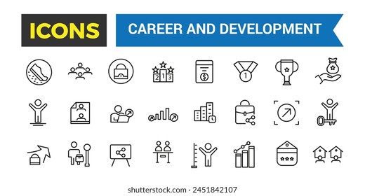 Career And Development Line Icons Collection, Big Ui Icon Set In A Flat Design, Thin Outline Icons Pack, Vector Illustration