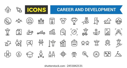 Career And Development Line Icons Collection, Big Ui Icon Set In A Flat Design, Thin Outline Icons Pack, Vector Illustration