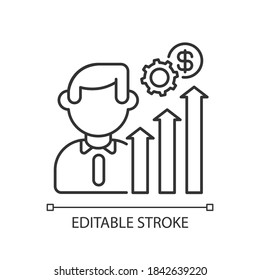 Career development linear icon. Job promotion, business growth planning thin line customizable illustration. Contour symbol. Success achievement. Vector isolated outline drawing. Editable stroke