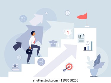 Career development, plan and goals concept illustration, web templates, vector banner, flat design 