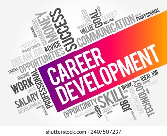 Career Development - process an individual may undergo to evolve their occupational status, word cloud concept background