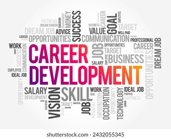 Career Development - process an individual may undergo to evolve their occupational status, word cloud concept background