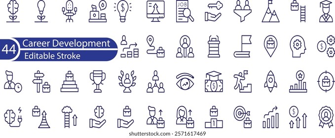 Career Development set of web icons in line style. Strategy action planning icons for web and mobile app. Containing strategy, analysis, planning, strategy, analysis, tasks, goal,  and more