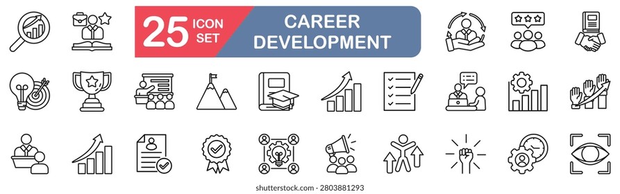 Career Development set of web icons in line style. vector illustration concept relate to skill, training, goal, learning, advancement, planning, life 
