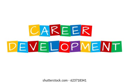 career development, text in colorful rotated squares