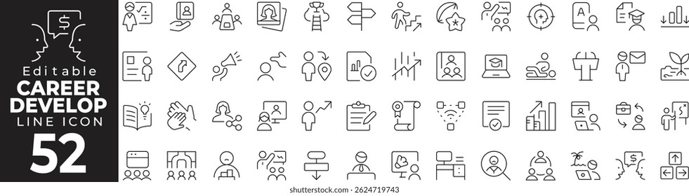 Career Development Thin Line Icon Set – Skills, Growth, Planning