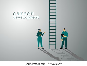 Career Development Vector Illustration. Mentorship, Upskills And Self Development Strategy Flat Style Design Business Concept.