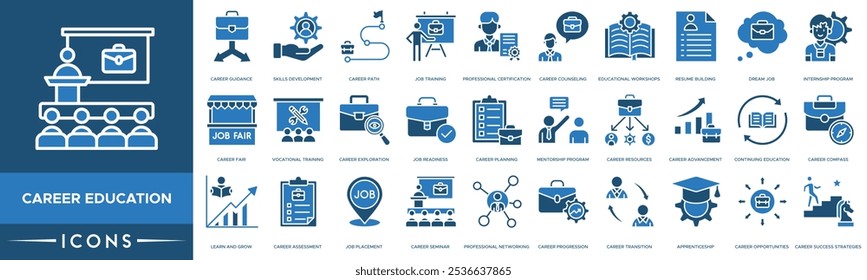 Ícone Formação Profissional. Orientação profissional, desenvolvimento de habilidades, carreira, treinamento profissional e certificação profissional