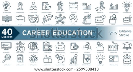 career education icon set, simple line element career education with editable stroke, career education simple icon, icon line style vector image