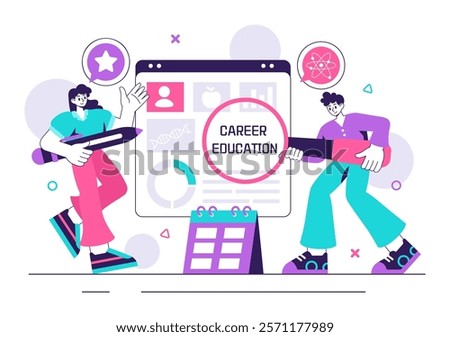 Career Education Vector Illustration Featuring a Growth Oriented Learning Model with Activities Associated with Real Life Experiences in a Background
