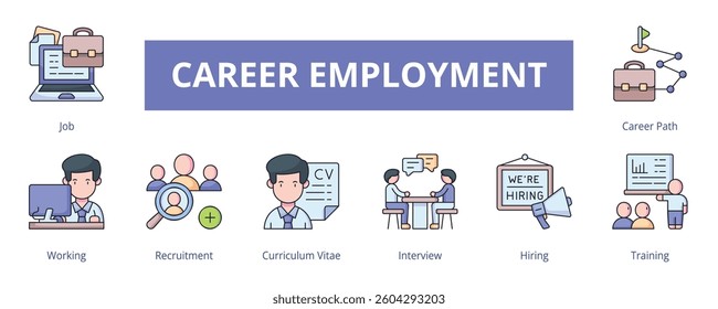 Career Employment Lineal Color Banner Web Icon Set Vector Illustration