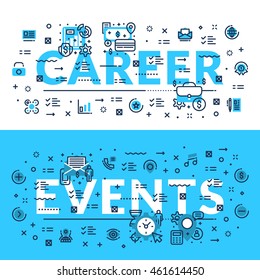 Career and Events modern heading, title, web banner. Horizontal colored in white and blue flat vector illustration.