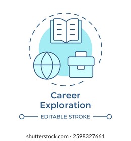 Career exploration soft blue concept icon. Job search, networking. Online research. Round shape line illustration. Abstract idea. Graphic design. Easy to use in infographic, presentation
