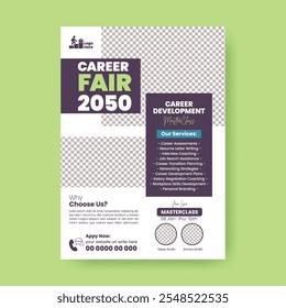 Career Fair expo and career development print flyer or poster template, career counseling flyer, job vacancy poster, job skills, job fair flyer or poster  template design