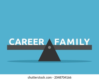 Career, Family, Balance. Work And Life, Harmony, Priority And Choice Concept. Flat Design. Vector Illustration. EPS 8, No Gradients, No Transparency