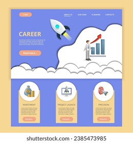 Career flat landing page website template. Investment, project launch, precision. Web banner with header, content and footer. Vector illustration.