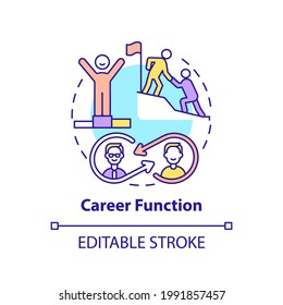 Career function concept icon. Worker adaptation functions of mentor. Challenging tasks thin line illustration. Career competencies. Vector isolated outline RGB color drawing. Editable stroke