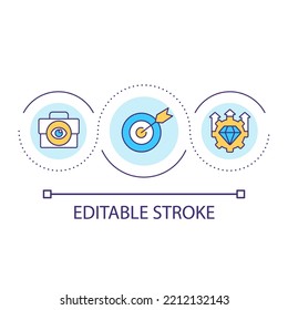 Career Goal Setting Loop Concept Icon. Professional Development Abstract Idea Thin Line Illustration. Increase Performance. Future Career. Isolated Outline Drawing. Editable Stroke. Arial Font Used