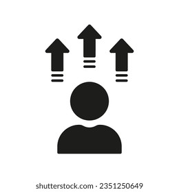 Career Grow Silhouette Icon. Person Growth Up, Progress in Business Glyph Pictogram. Promotion and Success Solid Sign. Development in Stock Market Symbol. Isolated Vector Illustration.