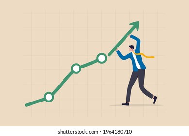 Career Growth Or Business Achievement, Stock Market Rising Up From Economic Recovery Concept, Businessman Carrying Arrow To Make Stock Rising Boom Graph And Chart.