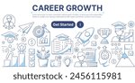Career growth, business and education icons composition. Infographics elements with symbols of upskill, career ladder, goal achievement. Modern line vector design for web, banner, poster, landing page