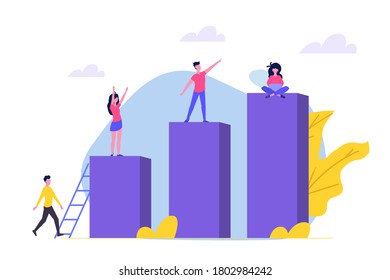 Career growth, Business goal achievement concept. Character climbing on ascending chart. Vector illustration flat style