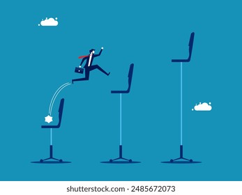 Career growth. Businessman jumping on office chair. vector 